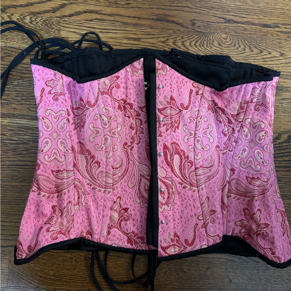 Pink Paisley Corset Jacquard Orchard Corset steel boned size 32 longline